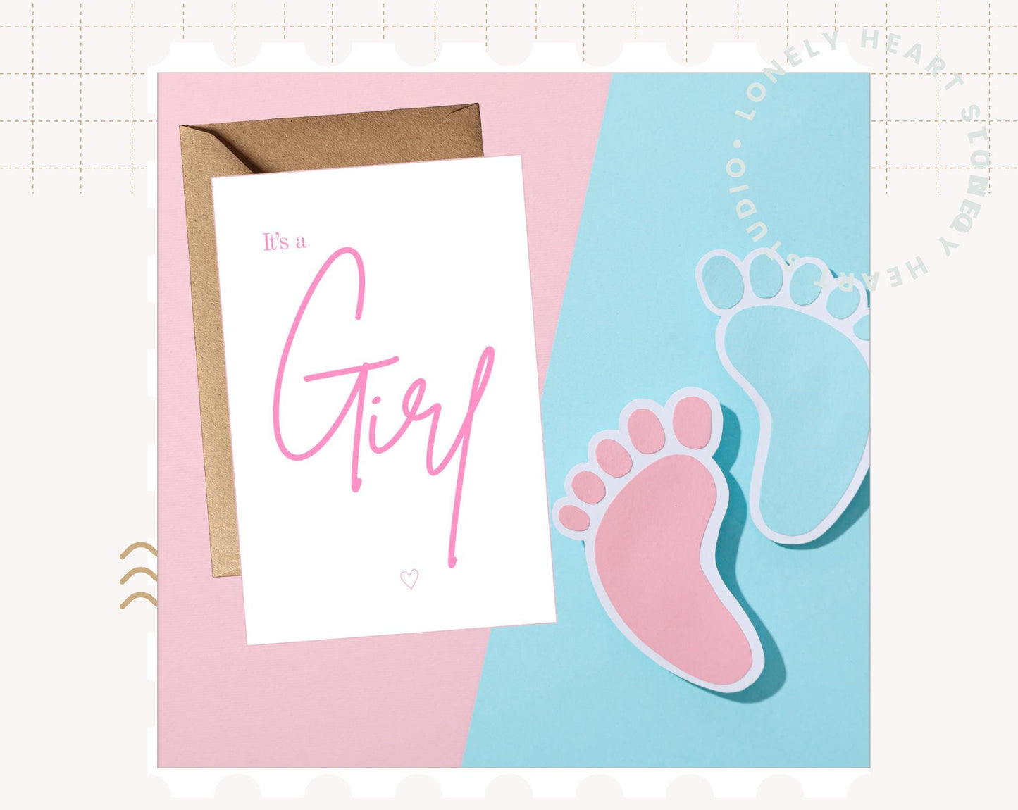Its a Girl, Handmade Luxury Gender Reveal Pink FOIL Card
