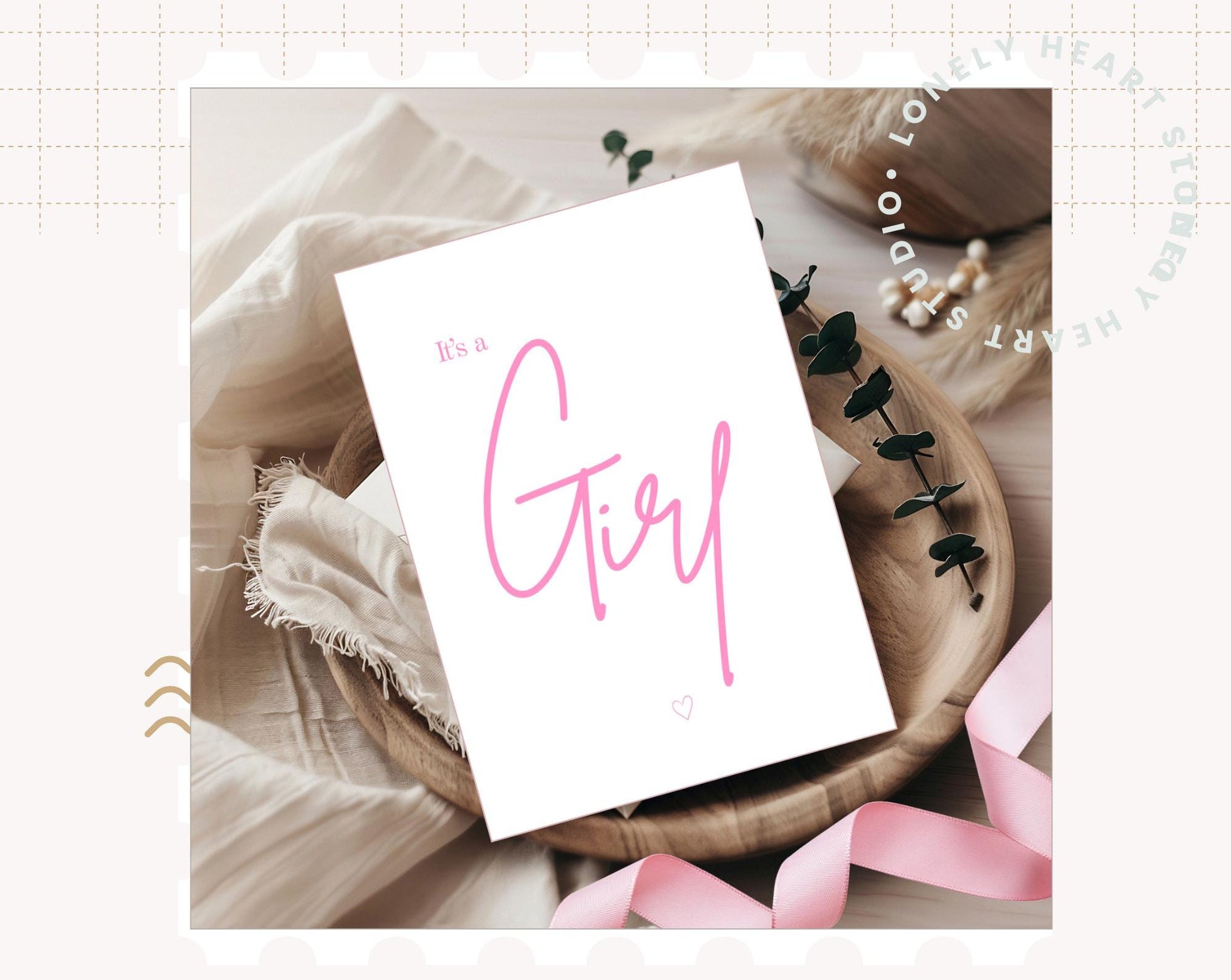 Its a Girl, Handmade Luxury Gender Reveal Pink FOIL Card