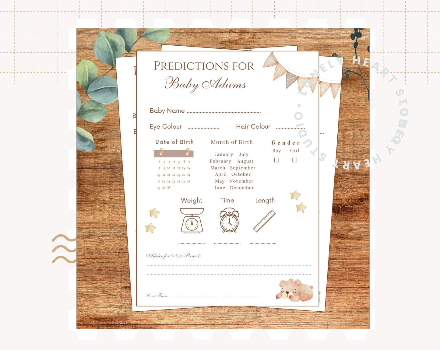 Personalised Baby Shower Prediction game