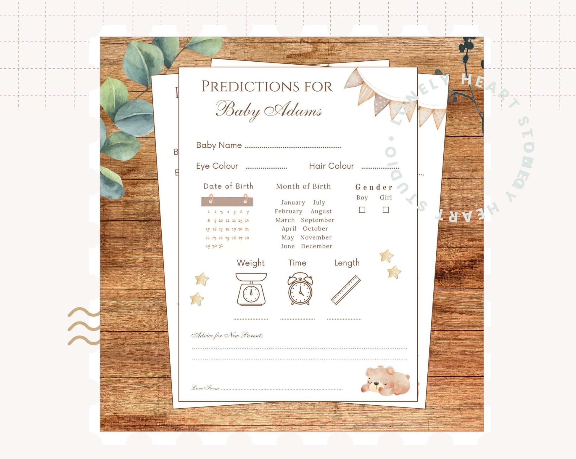 Personalised Baby Shower Prediction game