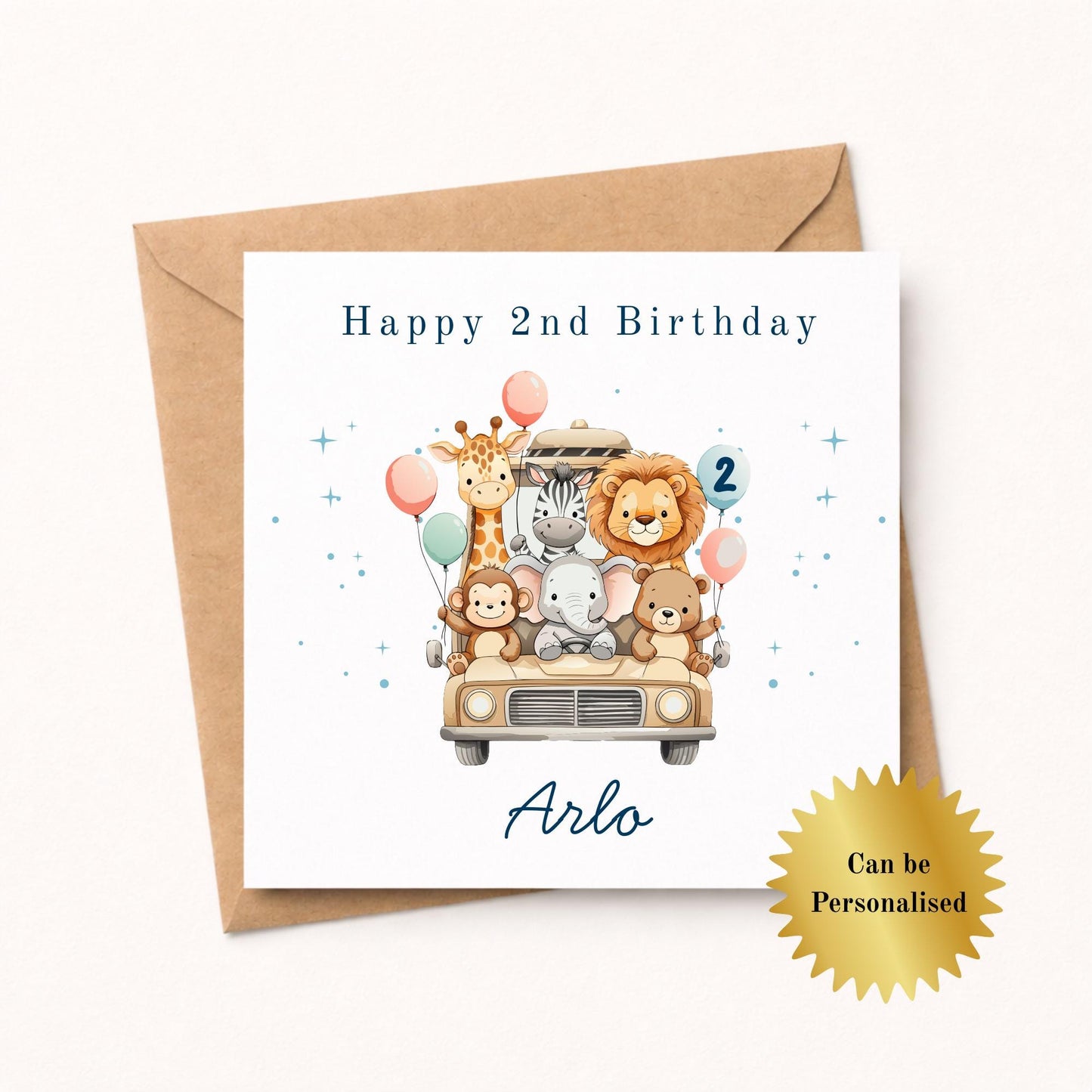 Safari Jeep Animals Birthday Card