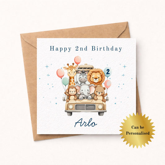 Safari Jeep Animals Birthday Card