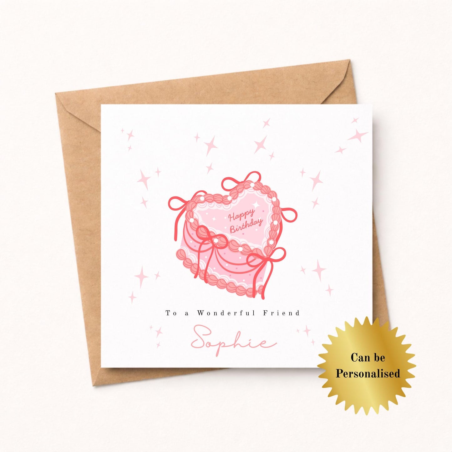 Personalised Heart Cream Cake Birthday Card for her