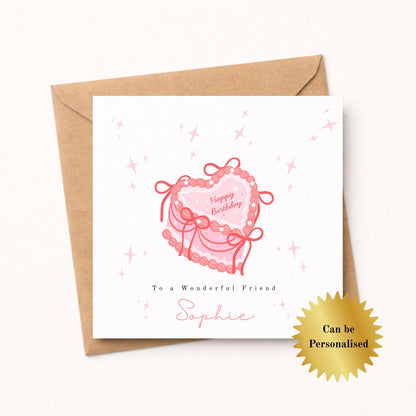Personalised Heart Cream Cake Birthday Card for her