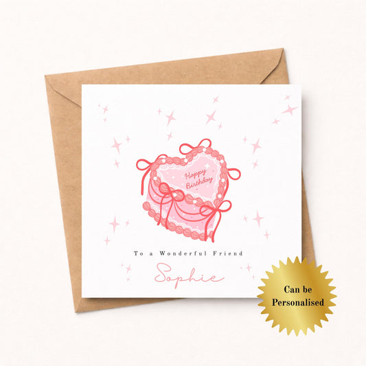 Personalised Heart Cream Cake Birthday Card for her