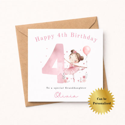 Personalised Pink Ballerina Birthday Card for her