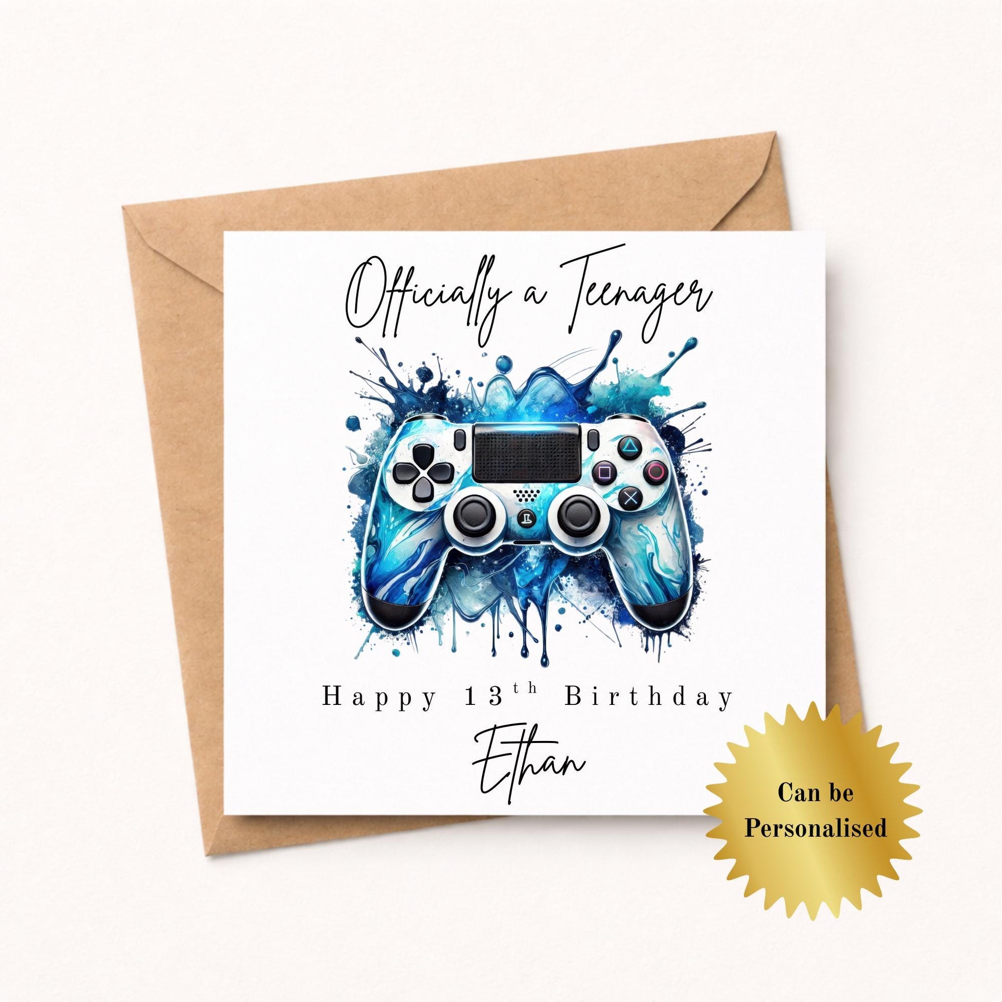 Officially a Teenager Birthday Card – PlayStation style controller - Gamer Card - Choice of 6 Colours - Splash Art