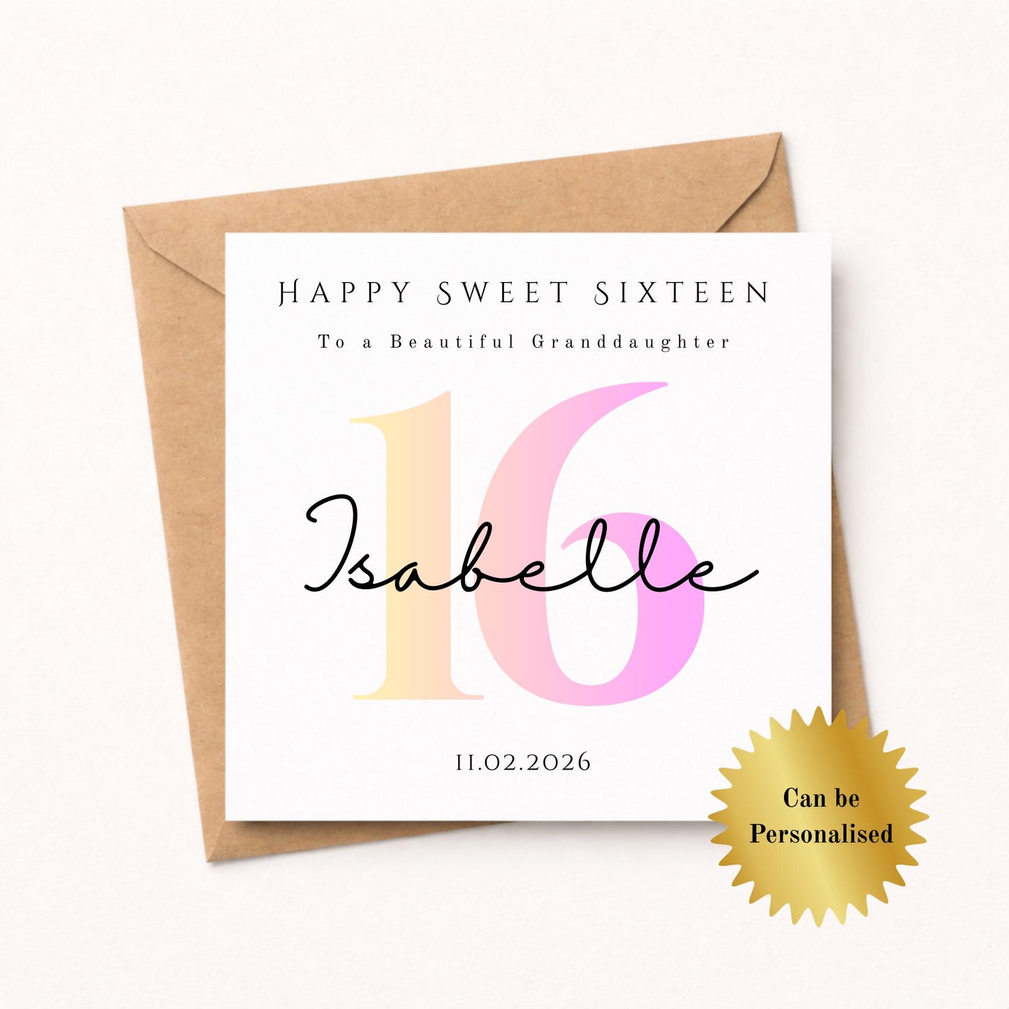 Personalised Ombre Pink Sweet Sixteen Birthday Card For Her- Milestone - Pink
