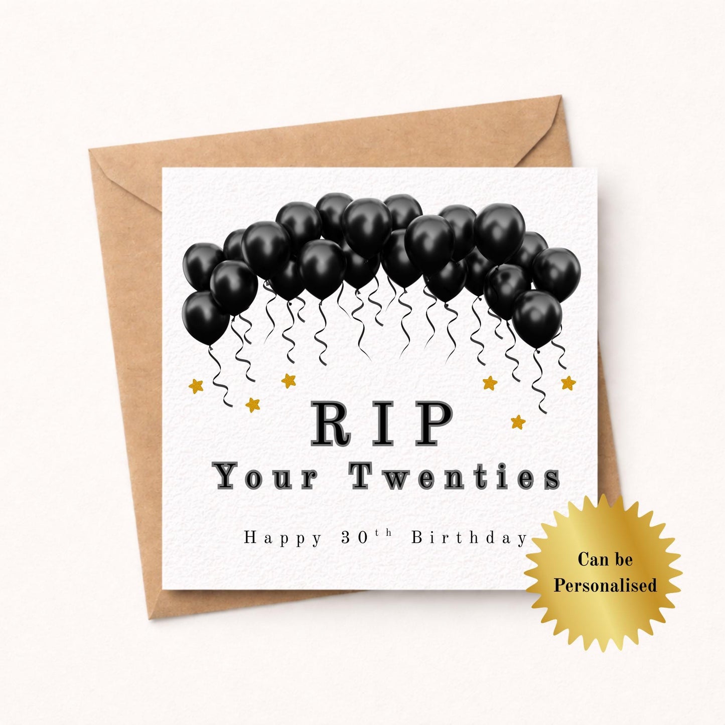 RIP your 20's Personalised Black Ballooons Birthday Card - 30th Milestone