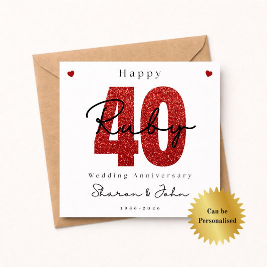 Ruby 40th Wedding Anniversary Card – Personalised