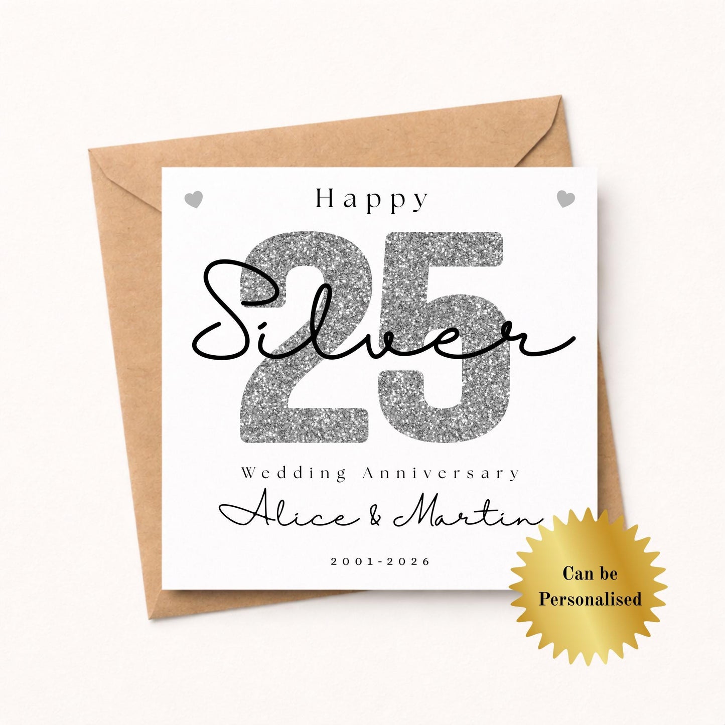 Personalised Silver 25th Wedding Anniversary Card
