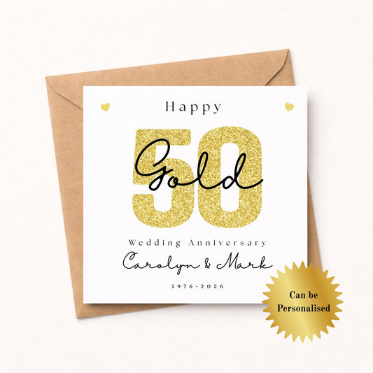 Golden 50th Wedding Anniversary Card – Personalised
