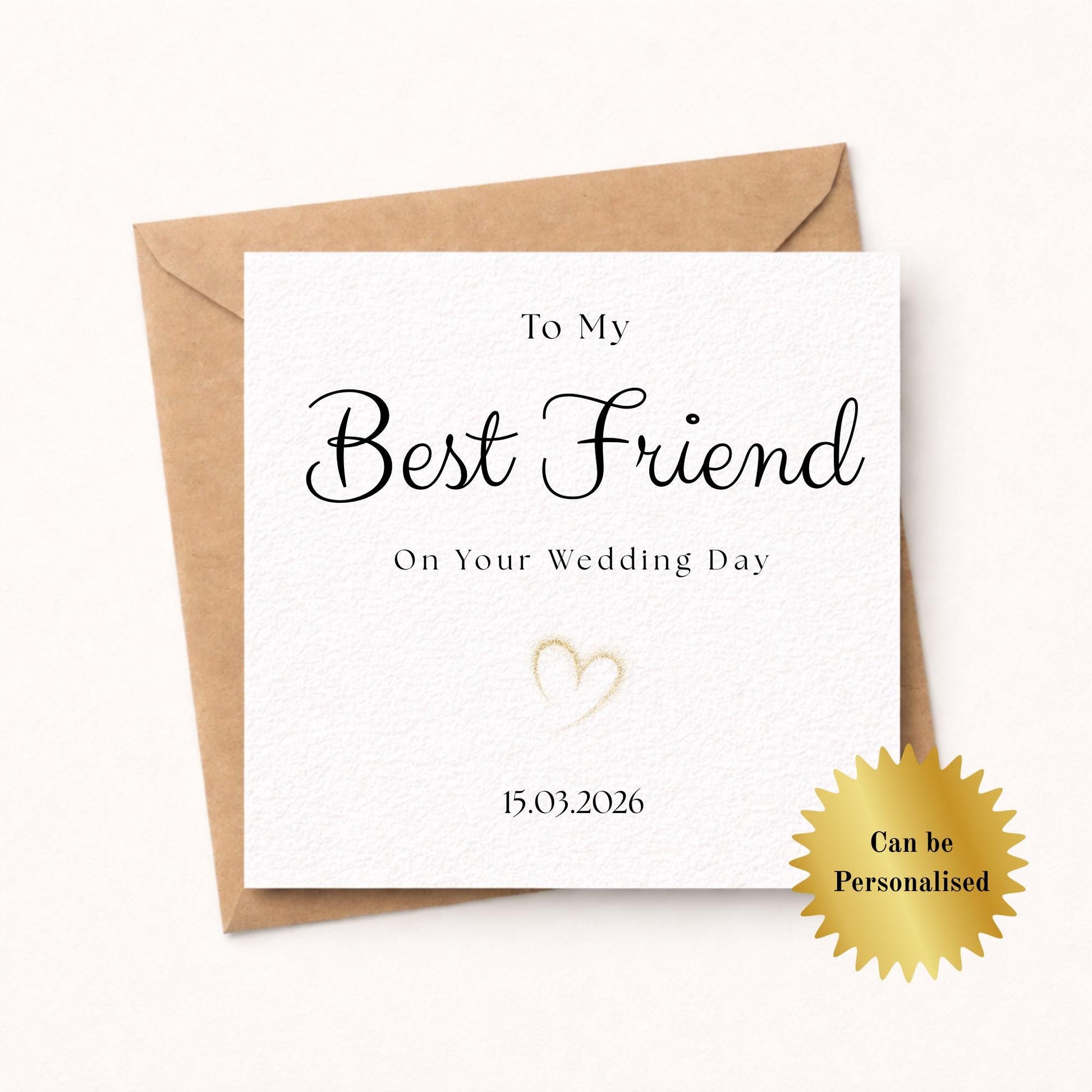 Best Friend Wedding Card – Minimalist Gold Heart