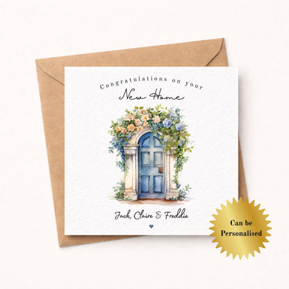 New Home Card, Watercolor Door Personalised New Home Card