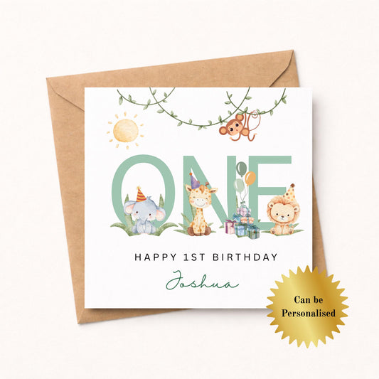 Safari Animals First Birthday Card