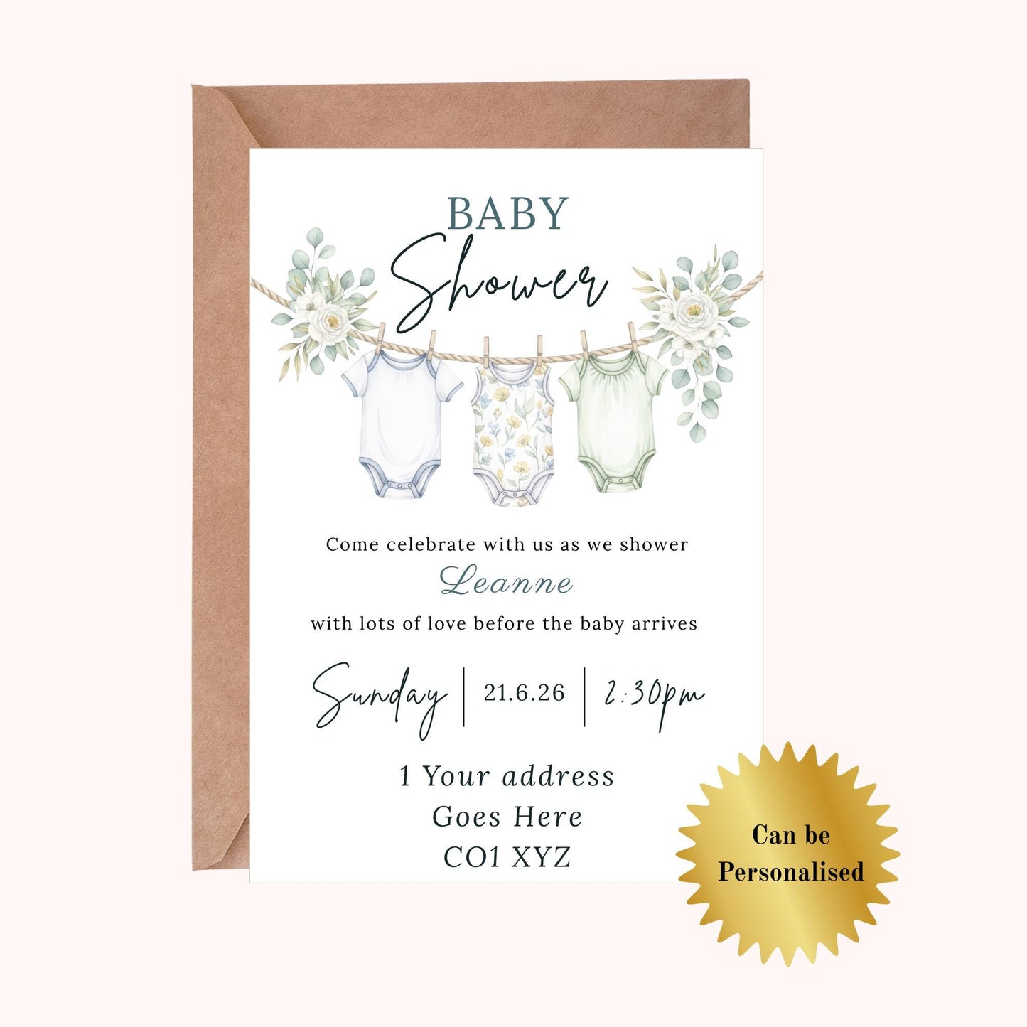 Personalised Baby Shower Invitations with envelopes