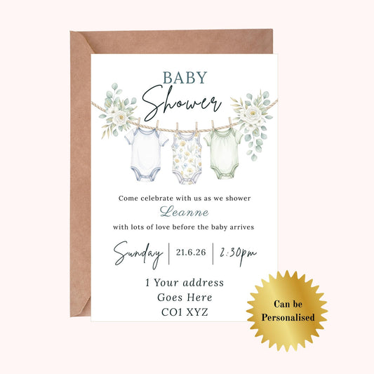 Personalised Baby Shower Invitations with envelopes