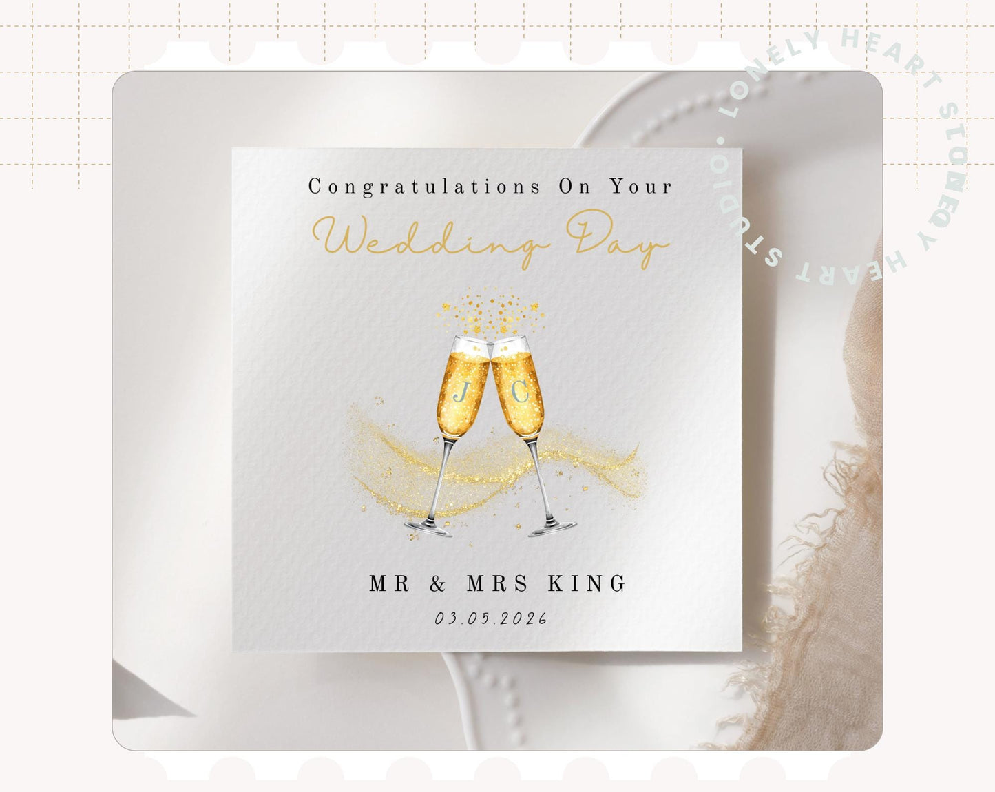Personalised Champagne Wedding Card –