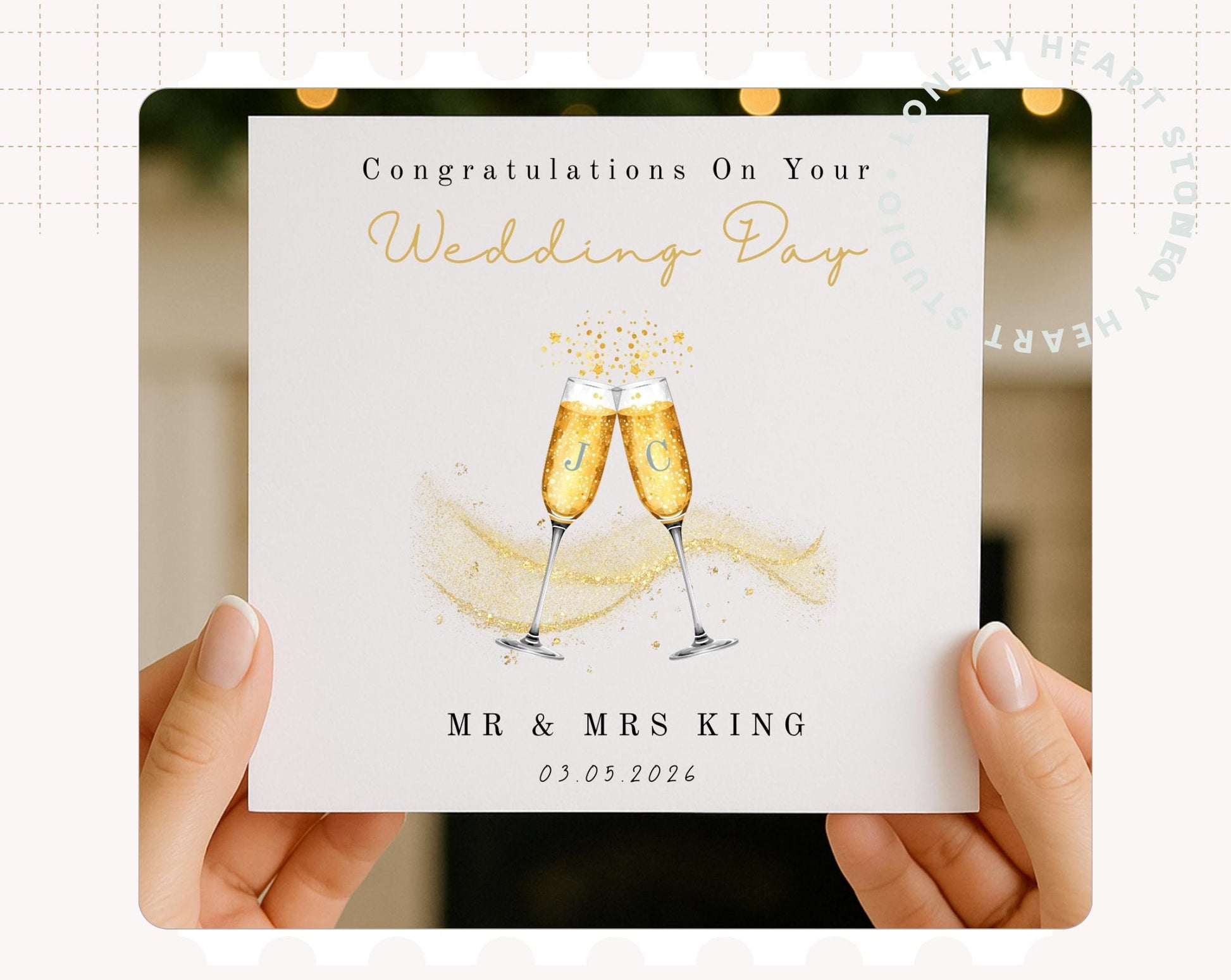 Personalised Champagne Wedding Card –