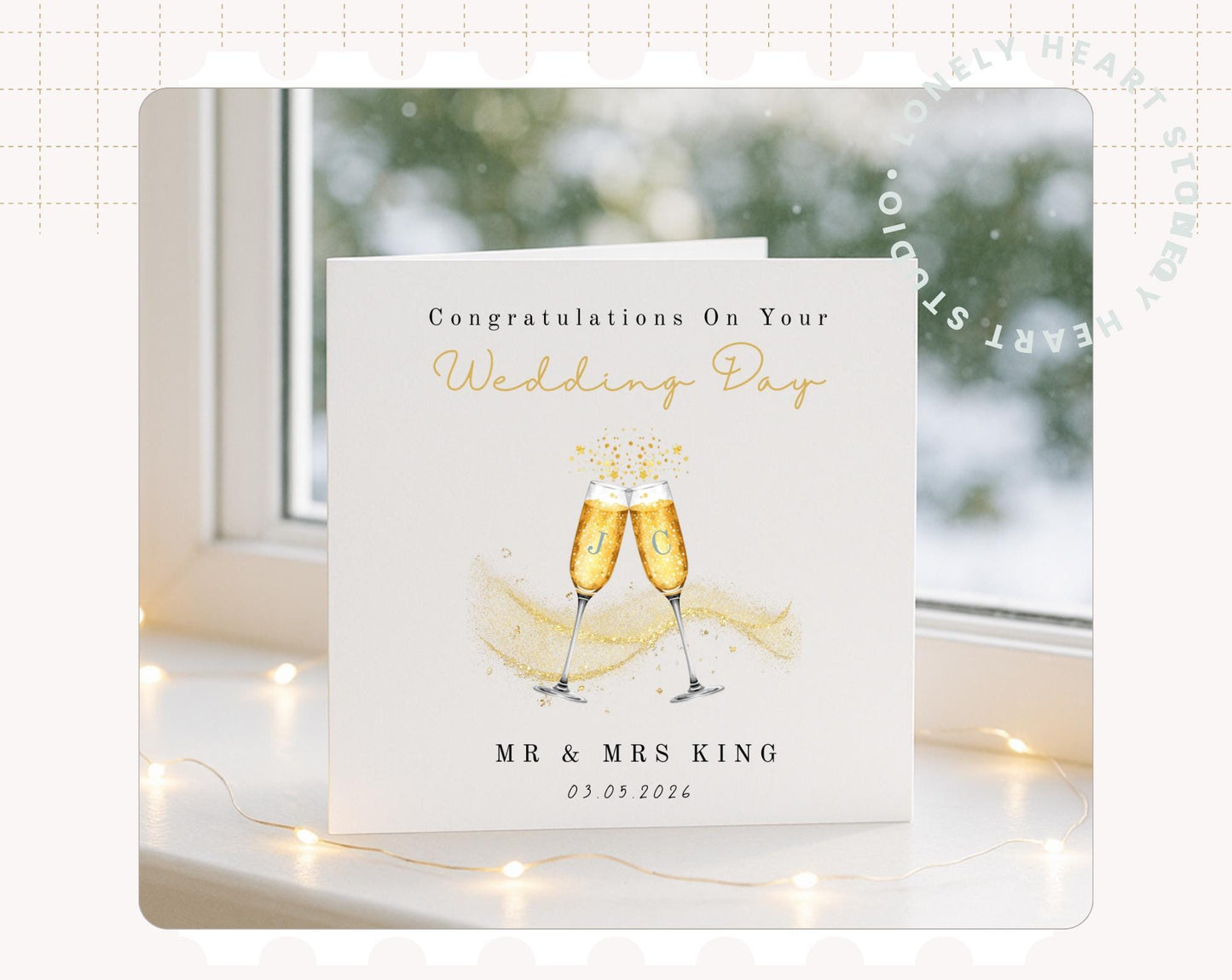 Personalised Champagne Wedding Card –