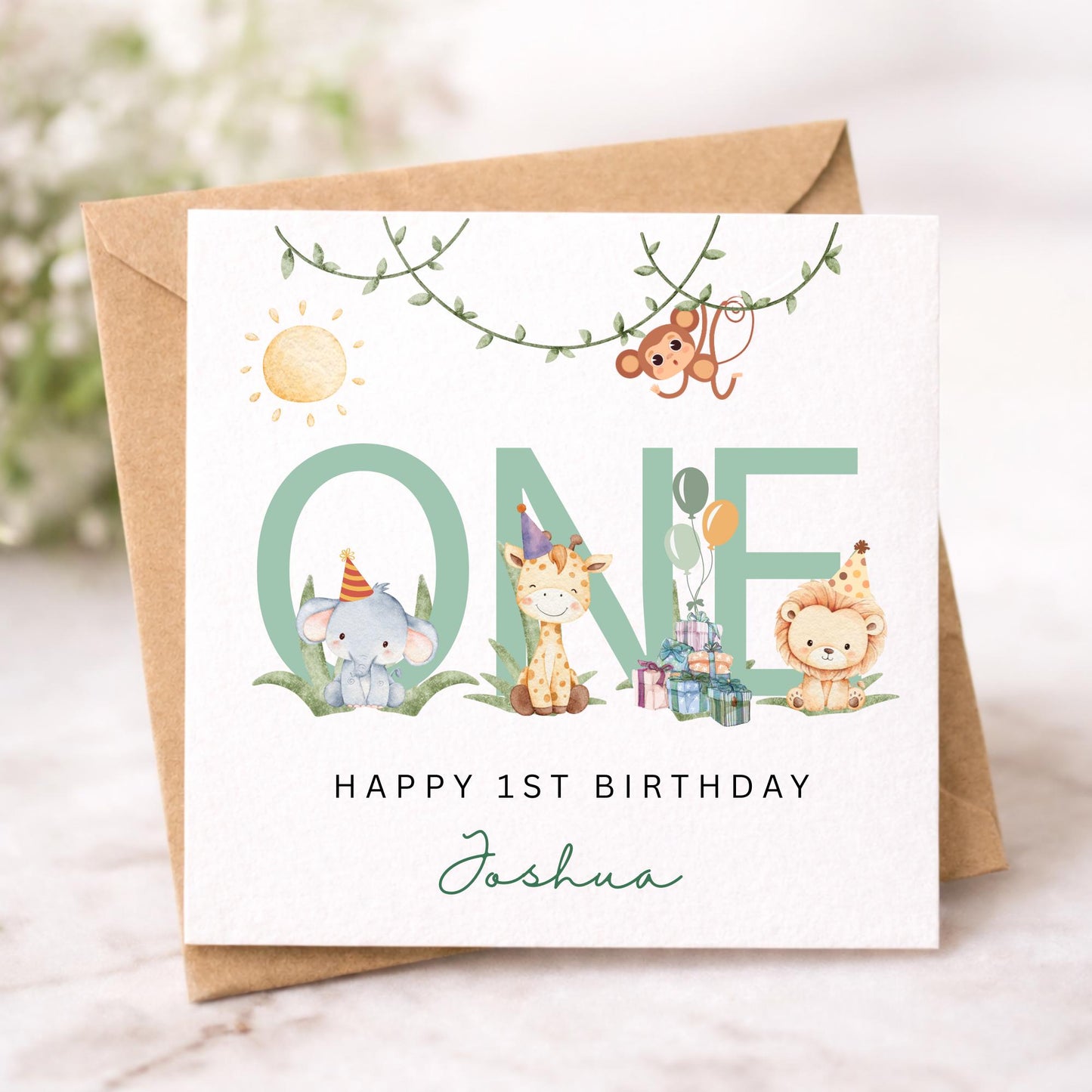 Safari Animals First Birthday Card