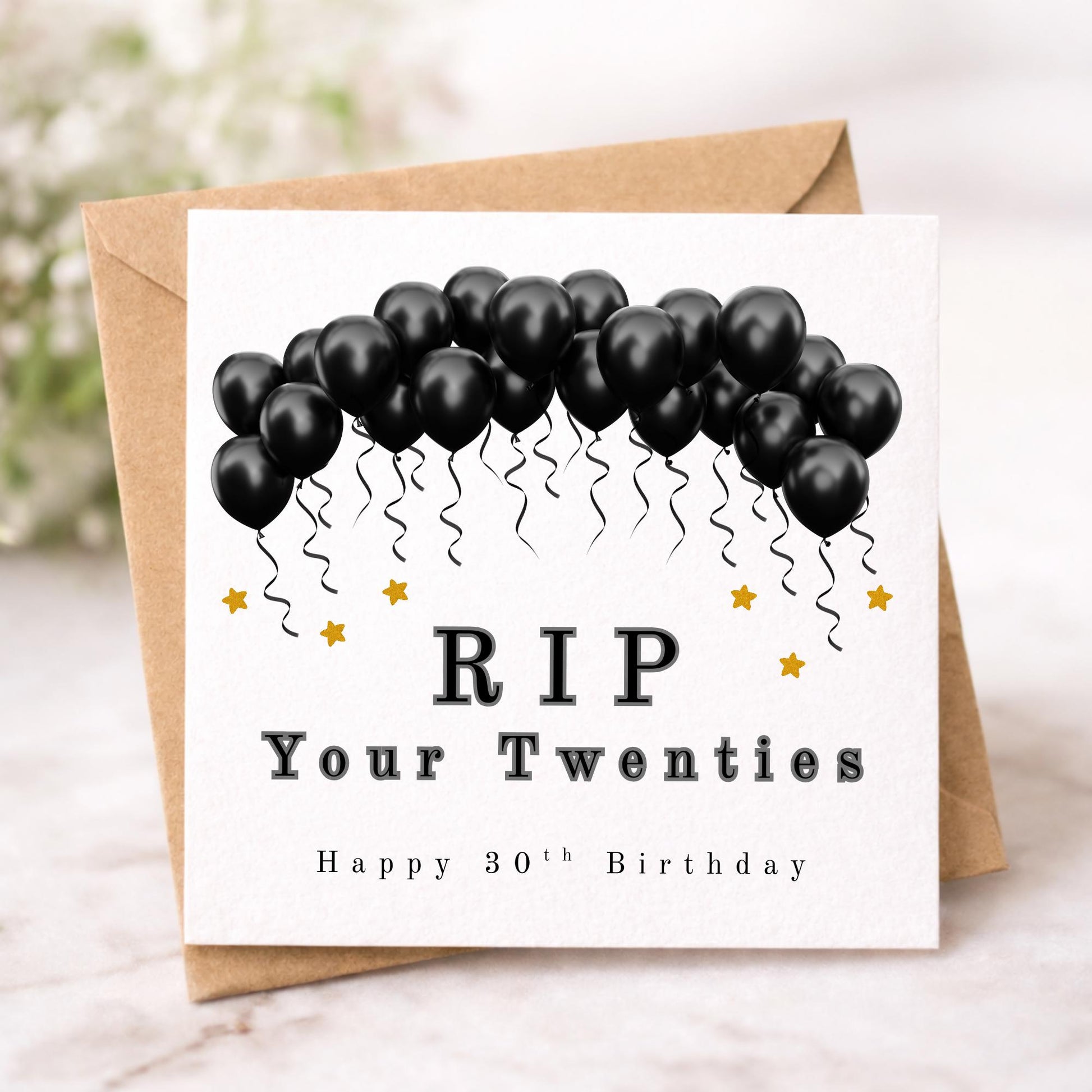 RIP your 20's Personalised Black Ballooons Birthday Card - 30th Milestone