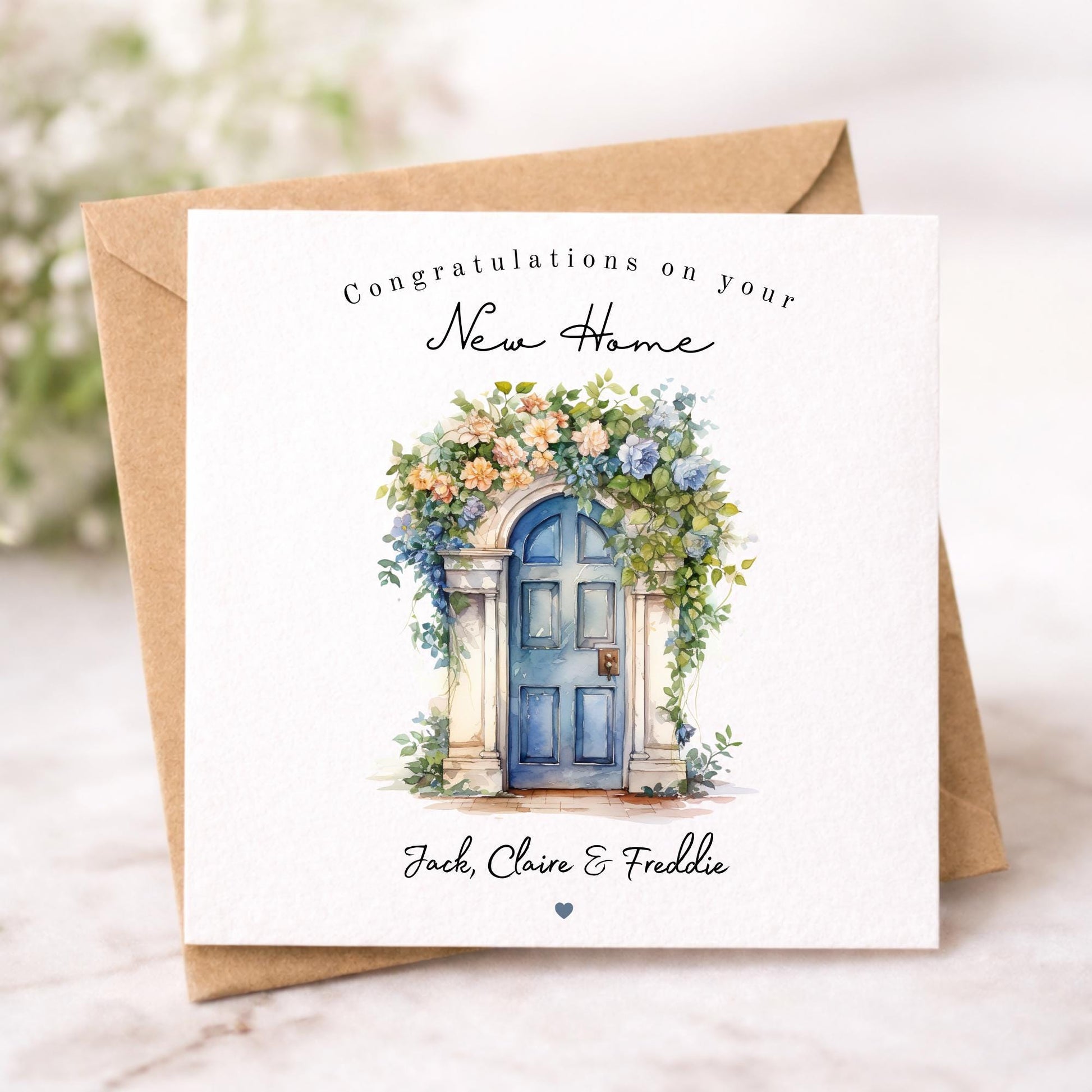 New Home Card, Watercolor Door Personalised New Home Card