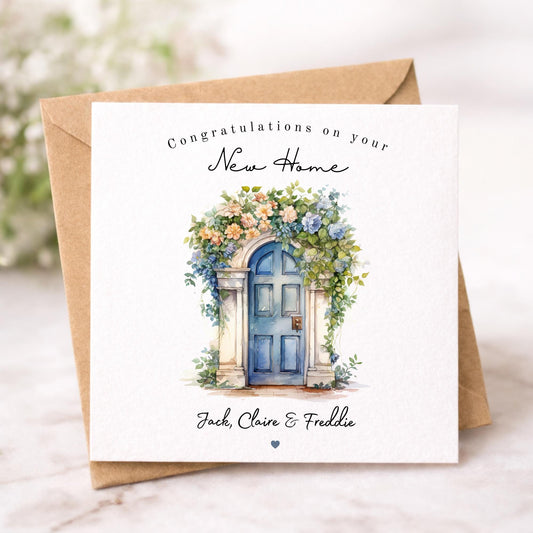 New Home Card, Watercolor Door Personalised New Home Card