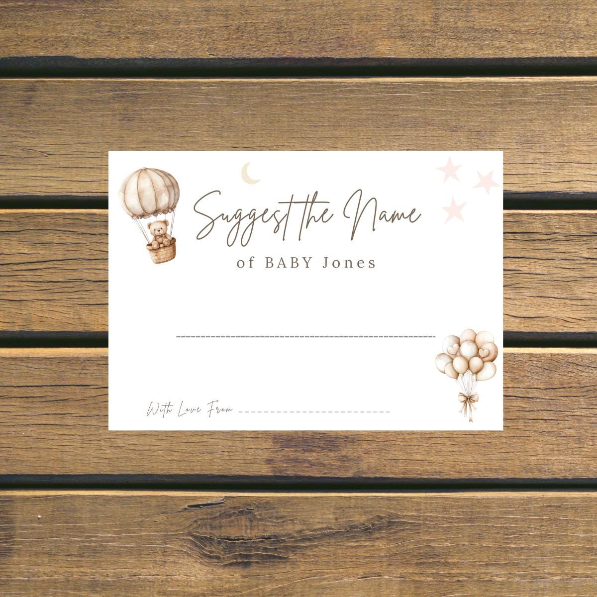 Personalised Guess the Baby Name Game Cards