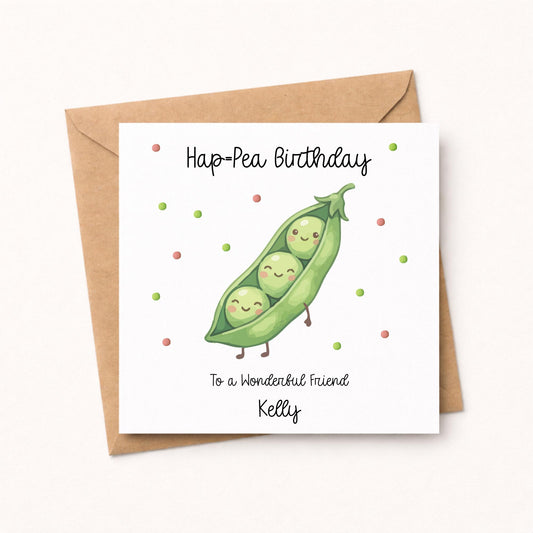 Personalised Happy (Hap-pea) Birthday Card – Pun card
