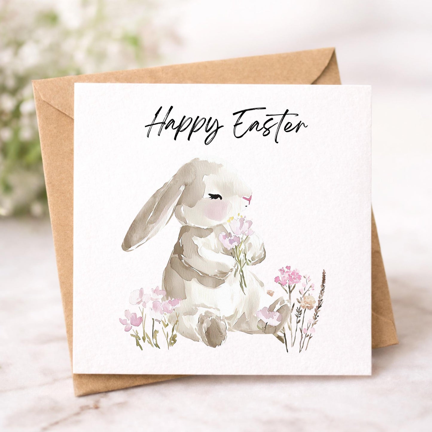 Handmade Watercolour Easter Cards set: Boho Easter Bunny Designs Pack of 6 Easter Greetings cards