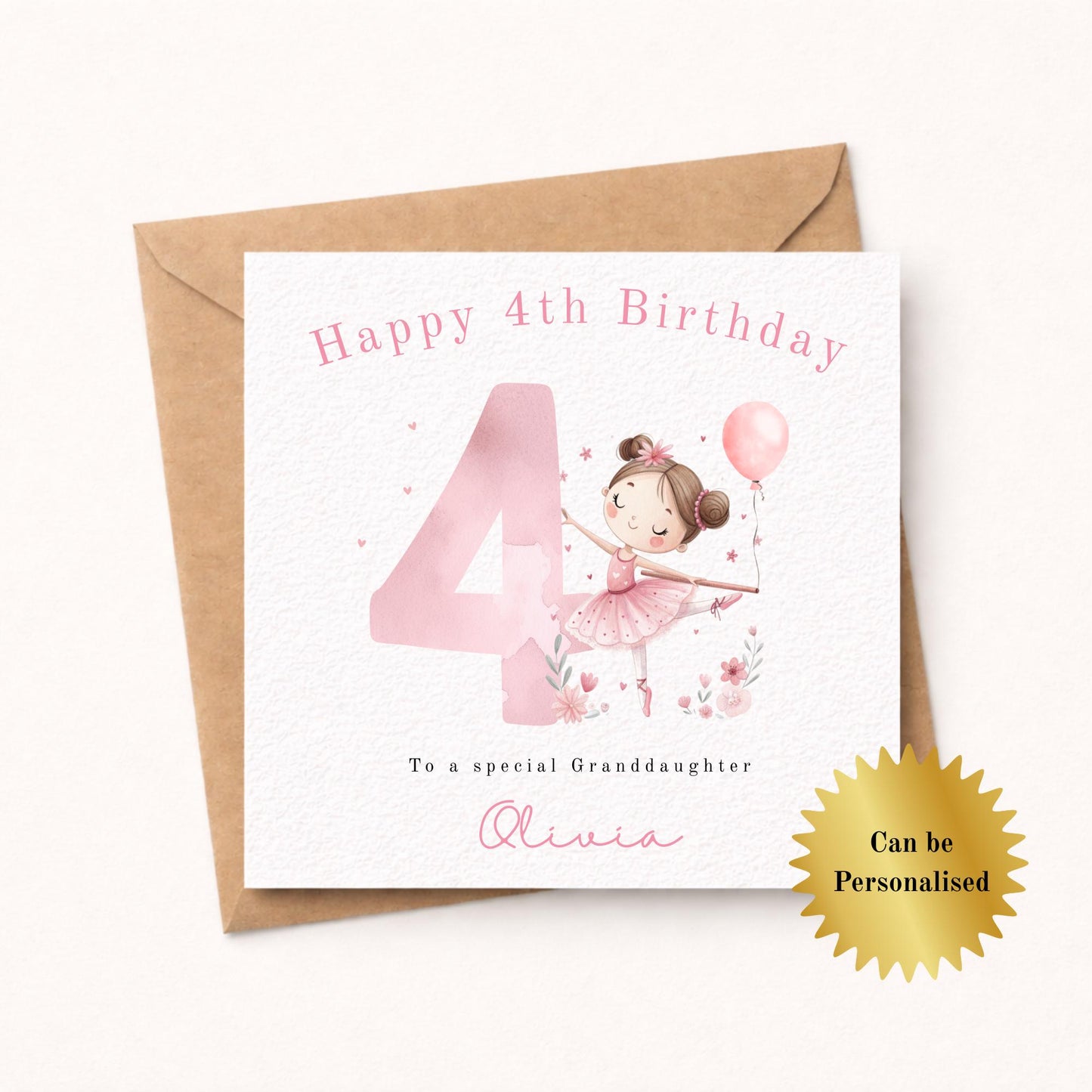Personalised Pink Ballerina Birthday Card for her
