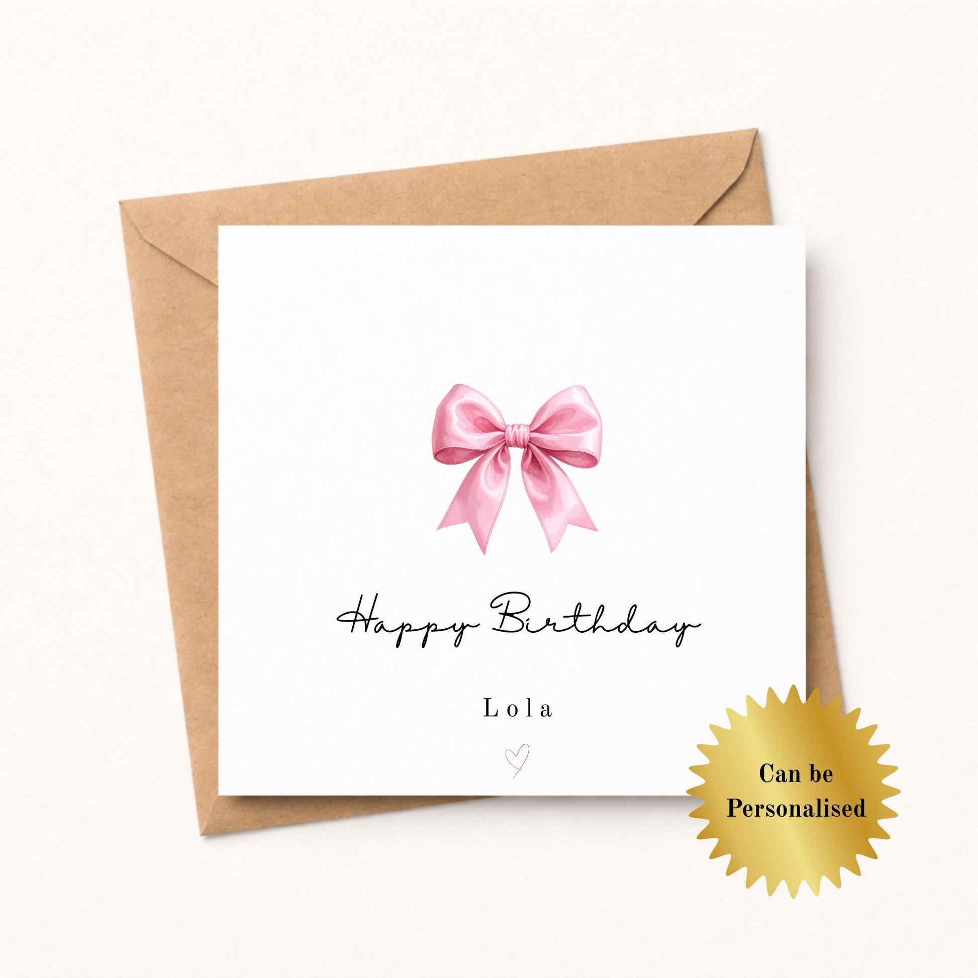 Personalised Elegant Pink Bow Birthday Card for her