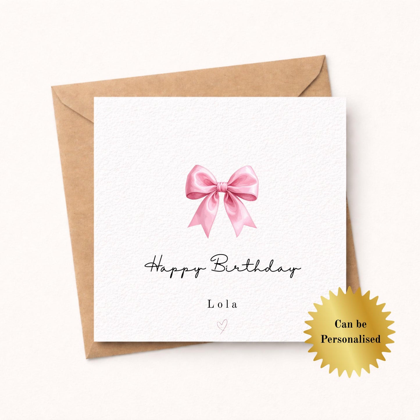 Personalised Elegant Pink Bow Birthday Card for her