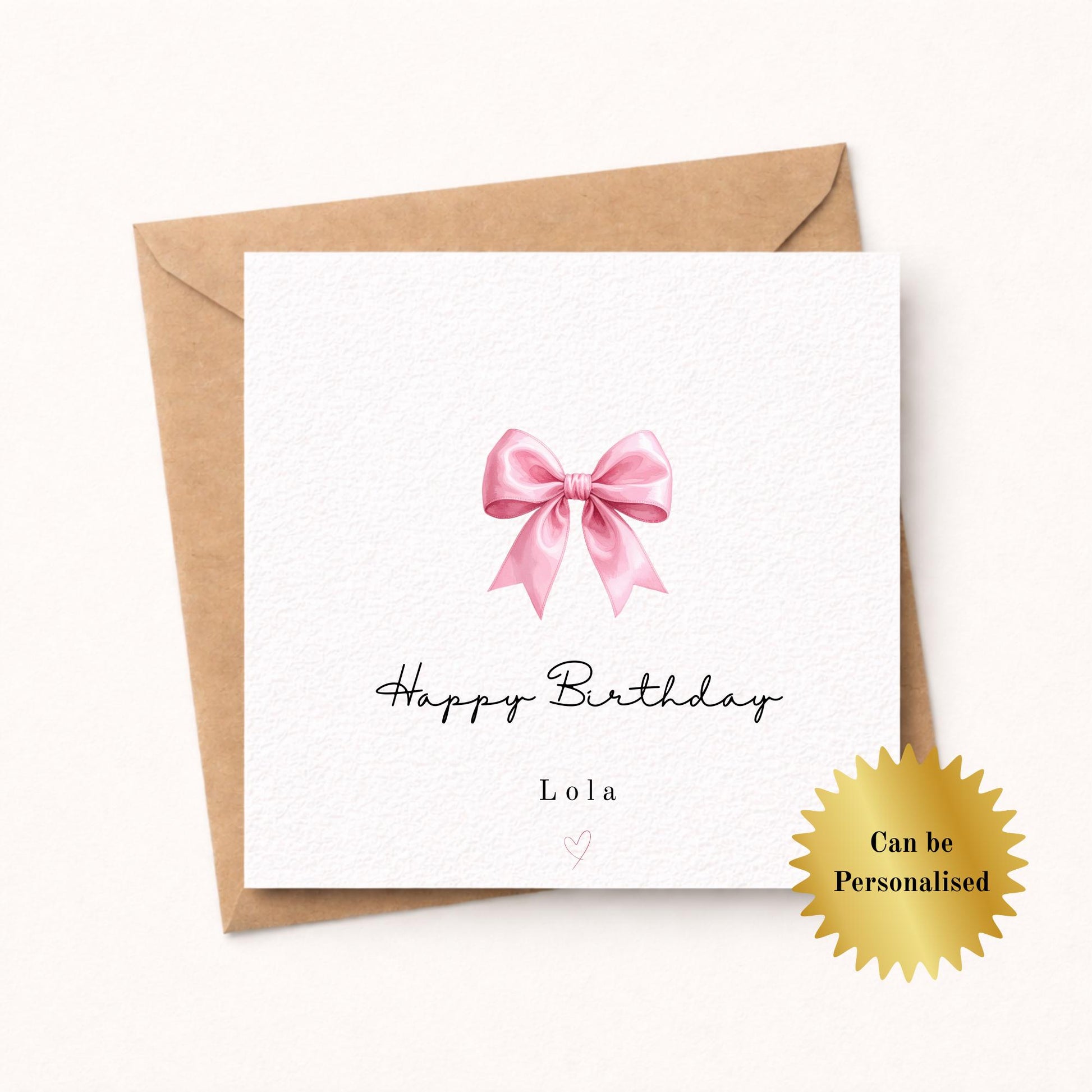 Personalised Elegant Pink Bow Birthday Card for her