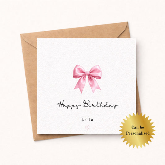 Personalised Elegant Pink Bow Birthday Card for her