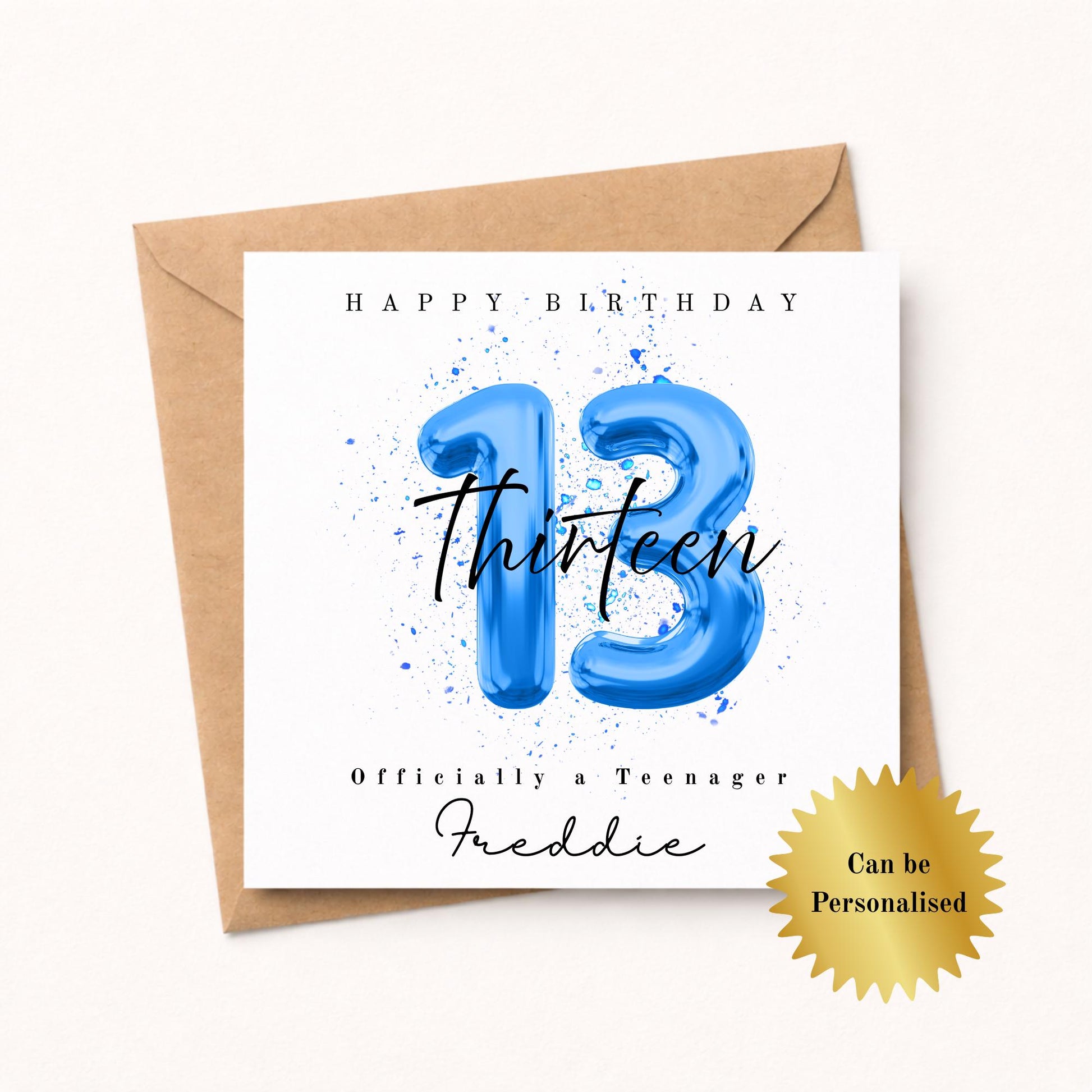 Officially a Teenager 13 Milestone Personalised Birthday Card – Number Balloon - Choice of 3 Colours