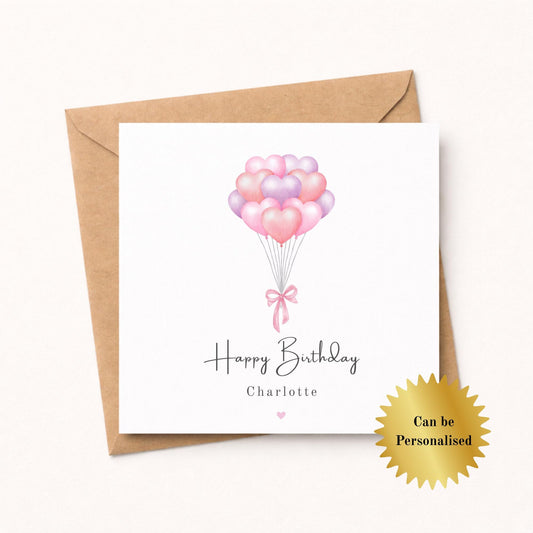 Personalised Pink Balloon Bouquet Birthday Card for Her