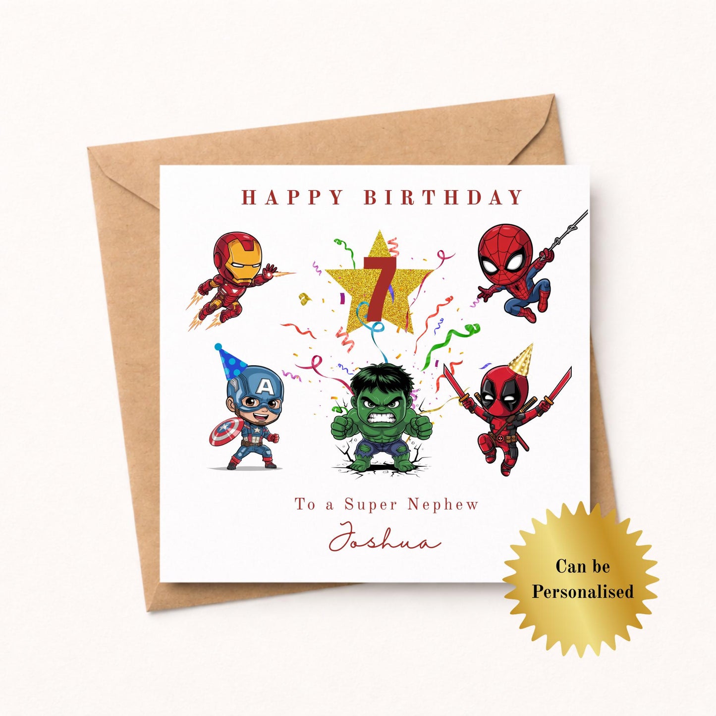 Personalised Super Hero Theme Birthday card - Custom - cartoon style