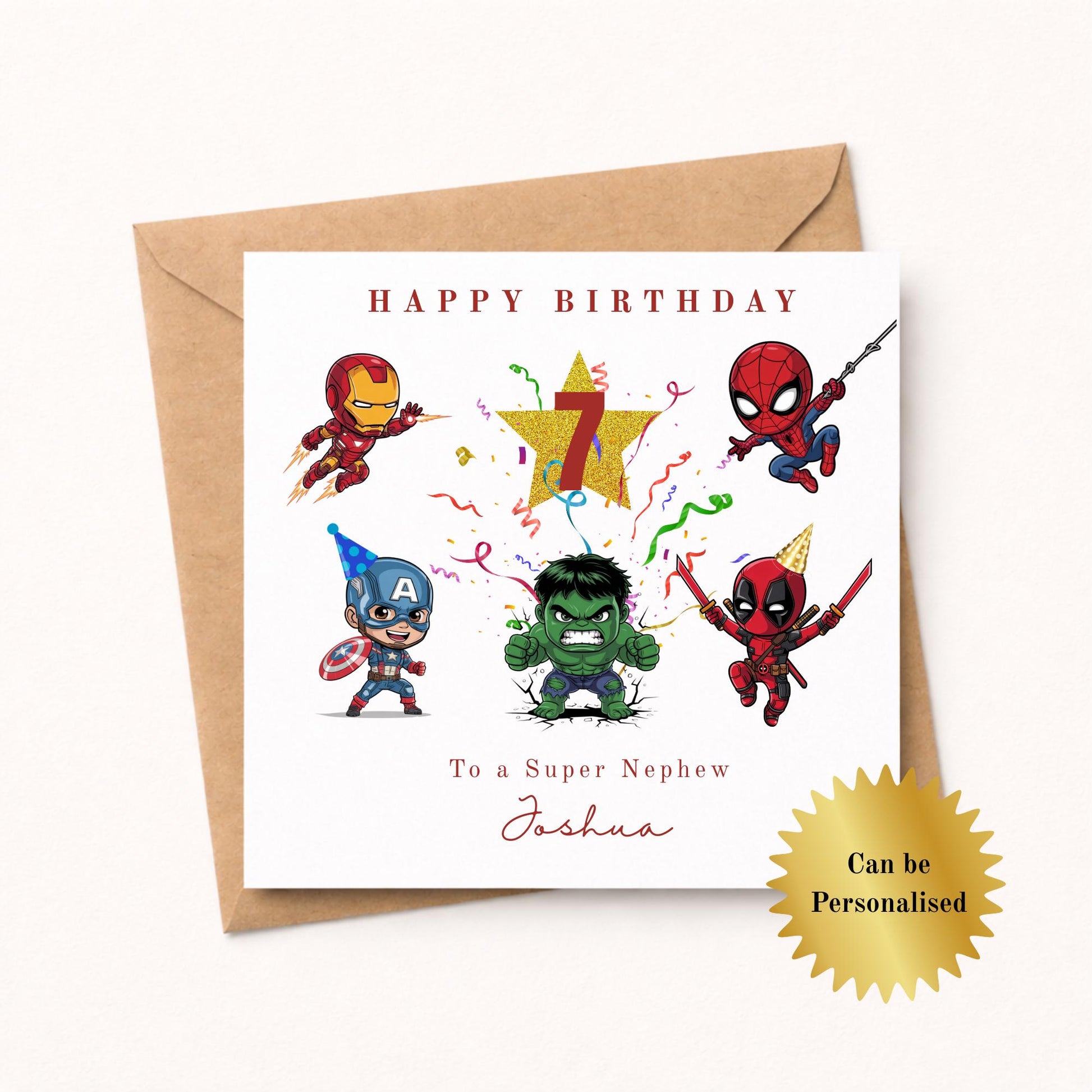 Personalised Super Hero Theme Birthday card - Custom - cartoon style