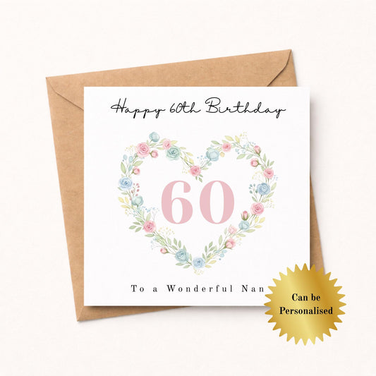 Personalised Floral Heart Birthday Card for Her