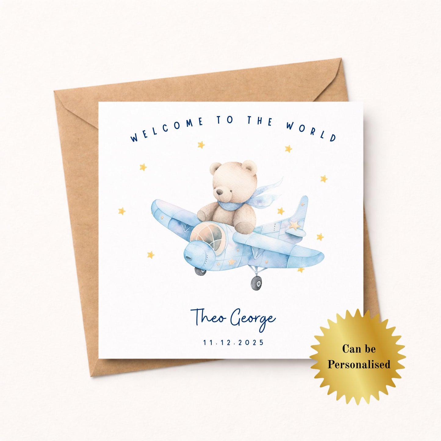 Welcome to the World - Baby Boy Card – Teddy Plane Newborn