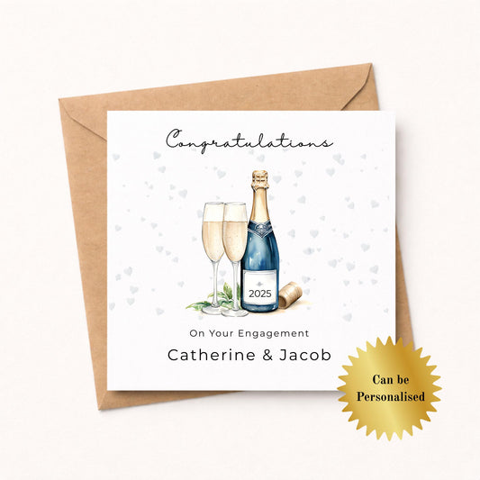 Engagement Card – Personalised Champagne Bottle Illustration