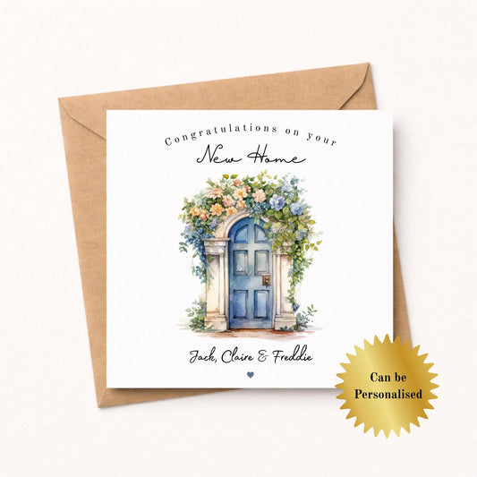 New Home Card, Watercolor Door Personalised New Home Card