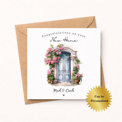 New Home Card, Watercolor Door Personalised New Home Card