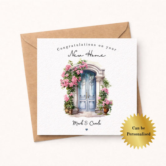 New Home Card, Watercolor Door Personalised New Home Card