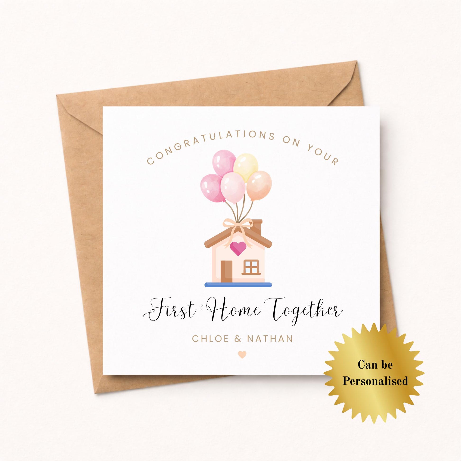 Personalised First New Home Card - House with Balloons