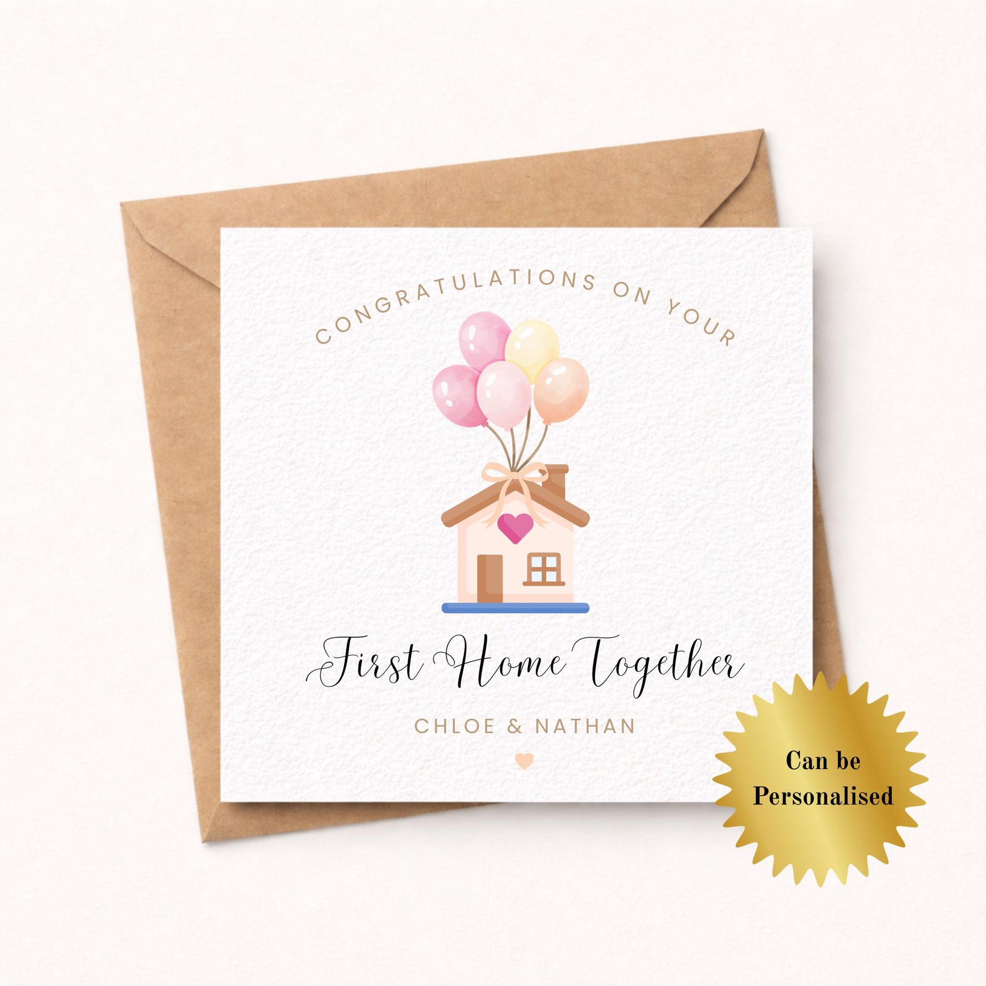 Personalised First New Home Card - House with Balloons