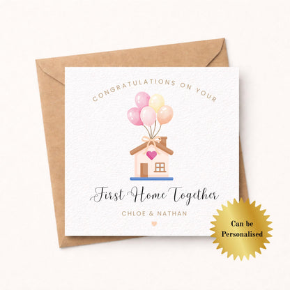 Personalised First New Home Card - House with Balloons
