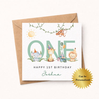 Safari Animals First Birthday Card